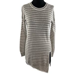 White + Warren Tan White Striped Linen Long Sleeve Round Neck Tunic Size XS
